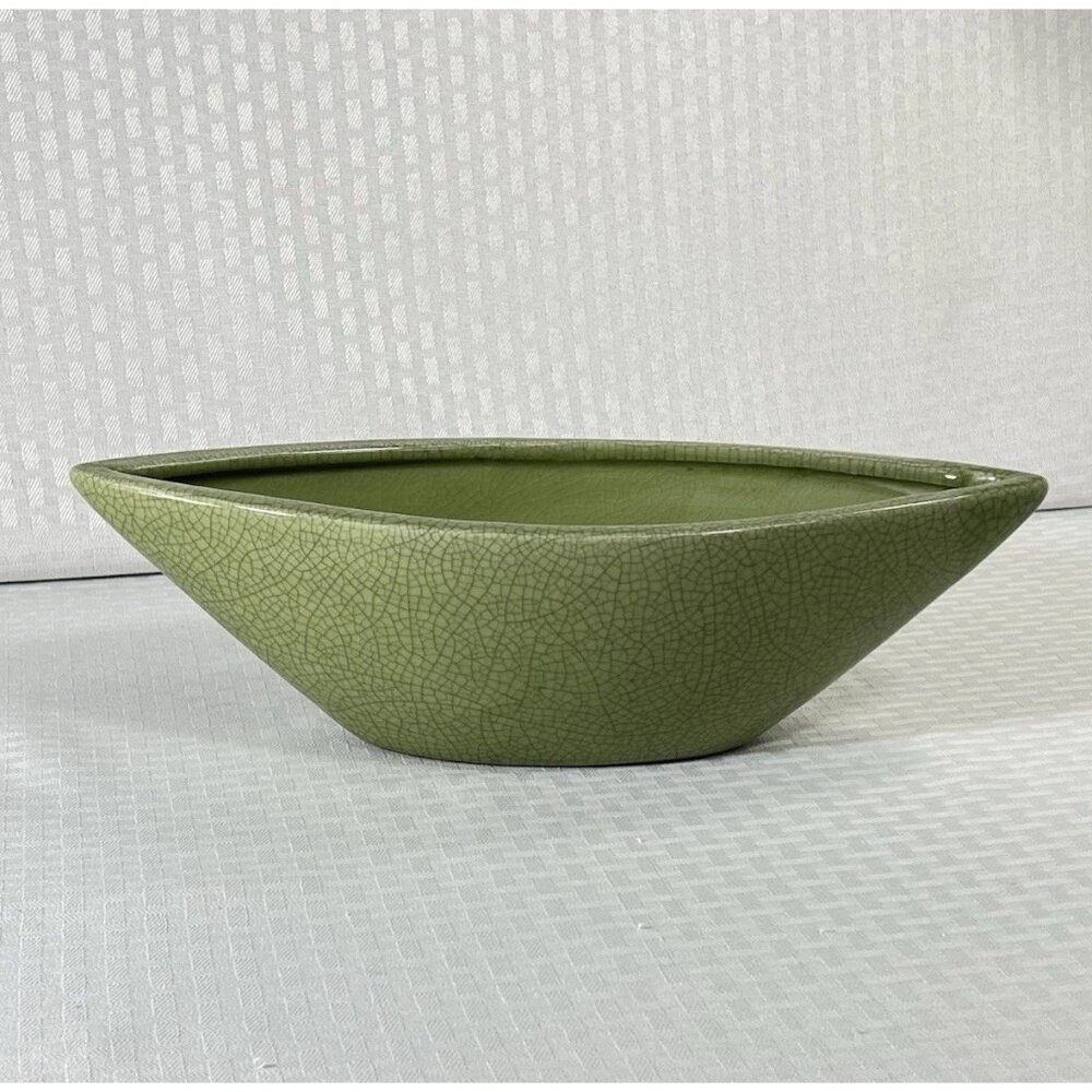 Vintage Green Crackle Glass Ceramic‎ Planter 13.5 x 5 x 4 signed WCL